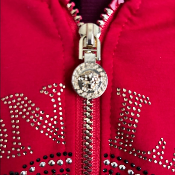 Moncler Women's Red Hoodie w/ gem Logo Detail, Size 16/Large. A few missing gems - Picture 3 of 6